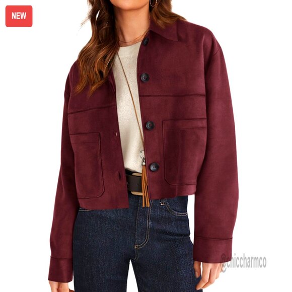 Faux Suede Cropped Jacket Casual Lightweight Fall Winter Outerwear